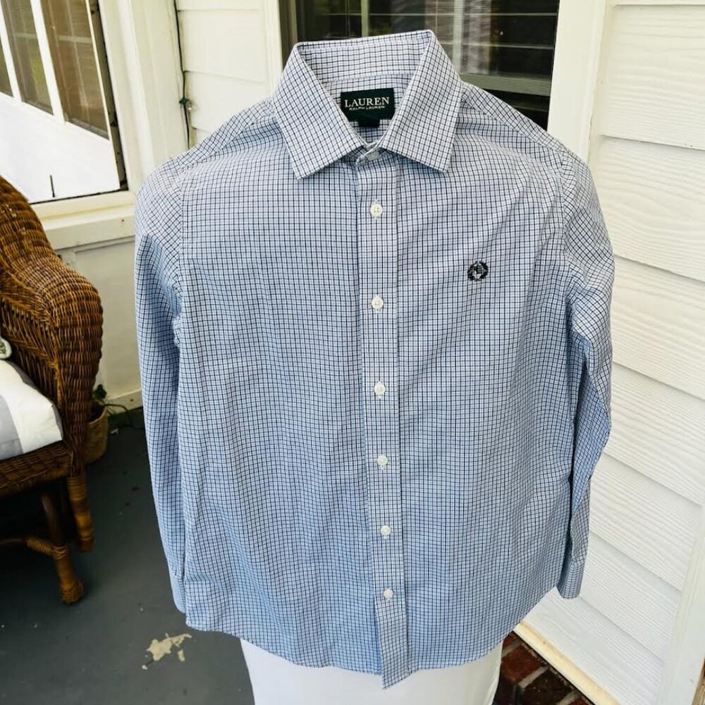 Lauren Ralph Lauren Youth Boys Size 12 Long Sleeve Button Down Blue Plaid Preppy